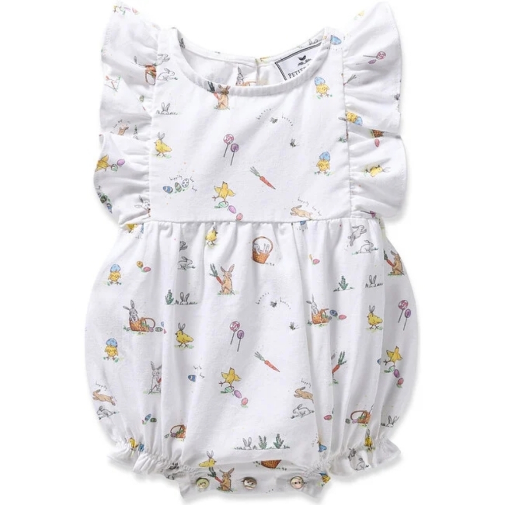 Petite Plume Baby's Twill Ruffled Romper, Easter Frolic 0-3